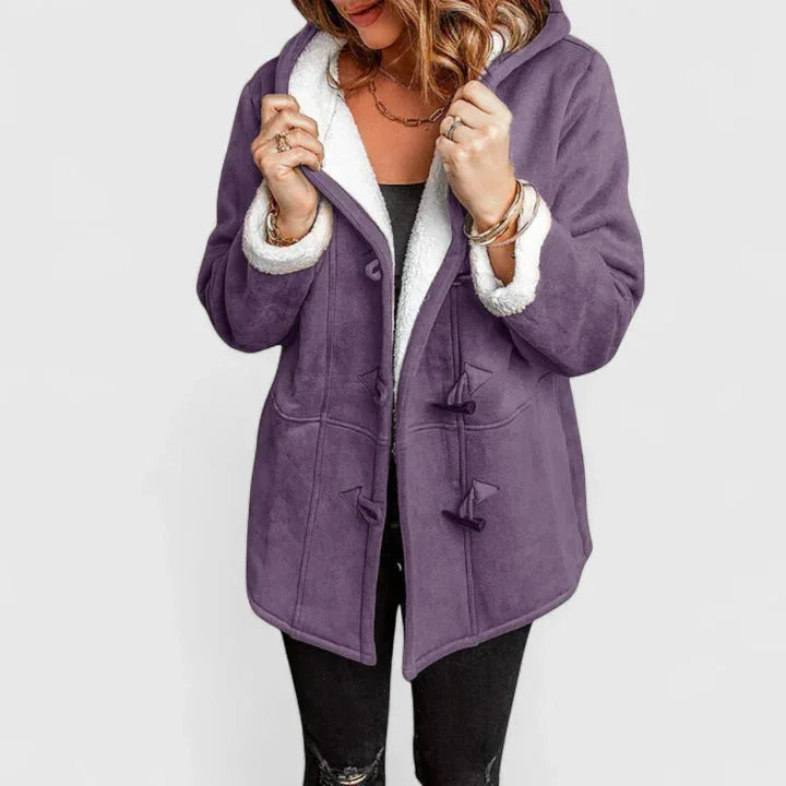 Women's suede toggle hooded parka with sherpa lining