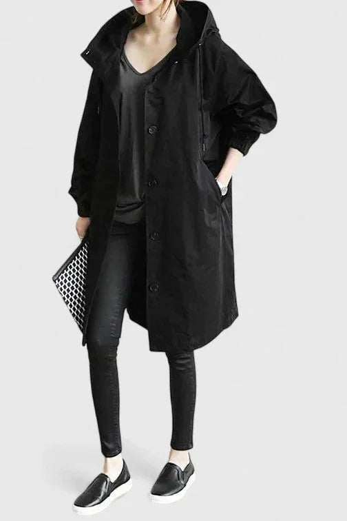 Women's button-front hooded parka with elasticated cuffs