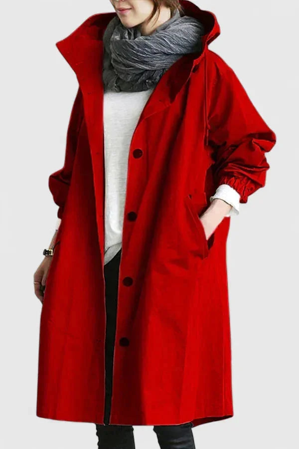 Women's button-front hooded parka with elasticated cuffs
