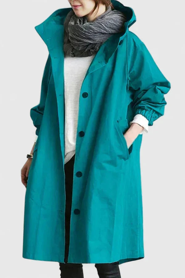 Women's button-front hooded parka with elasticated cuffs