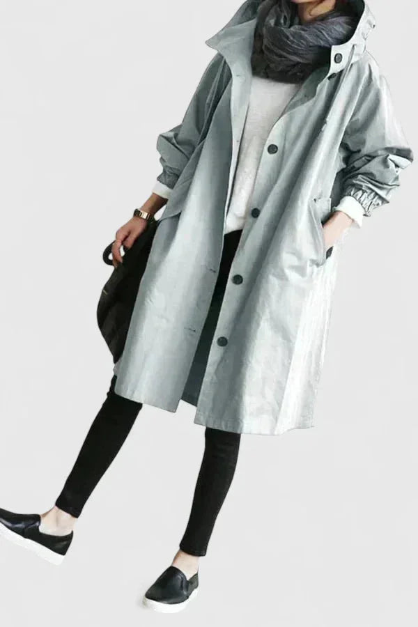 Women's button-front hooded parka with elasticated cuffs
