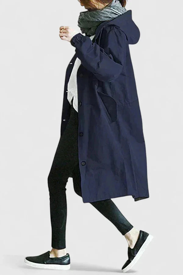 Women's button-front hooded parka with elasticated cuffs