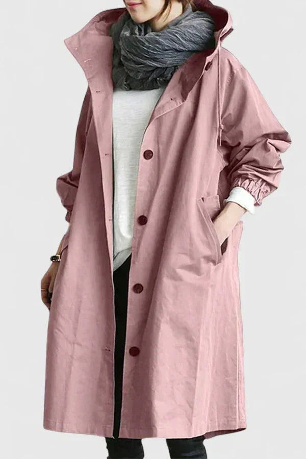 Women's button-front hooded parka with elasticated cuffs