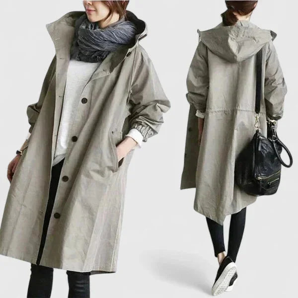 Women's button-front hooded parka with elasticated cuffs