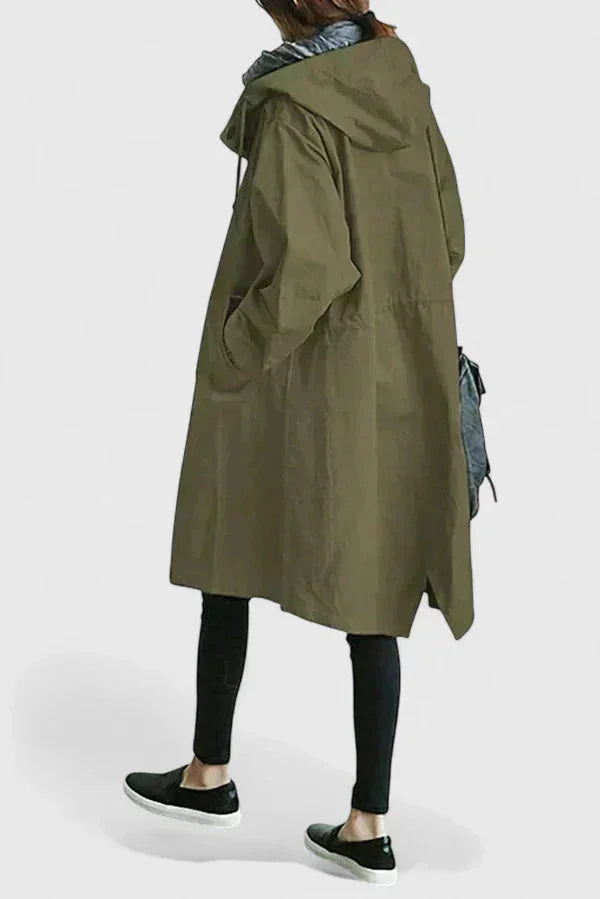 Women's button-front hooded parka with elasticated cuffs