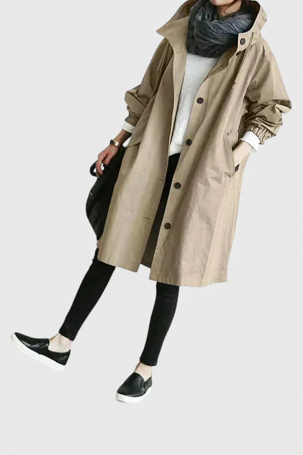 Women's button-front hooded parka with elasticated cuffs