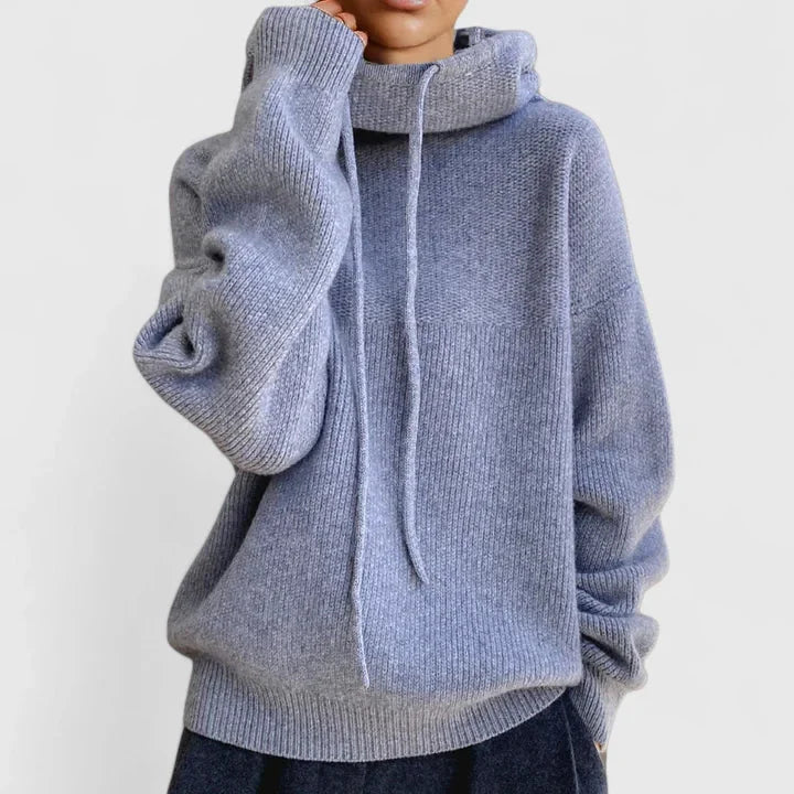 Women's knit hoodie with drawstring cowl neck