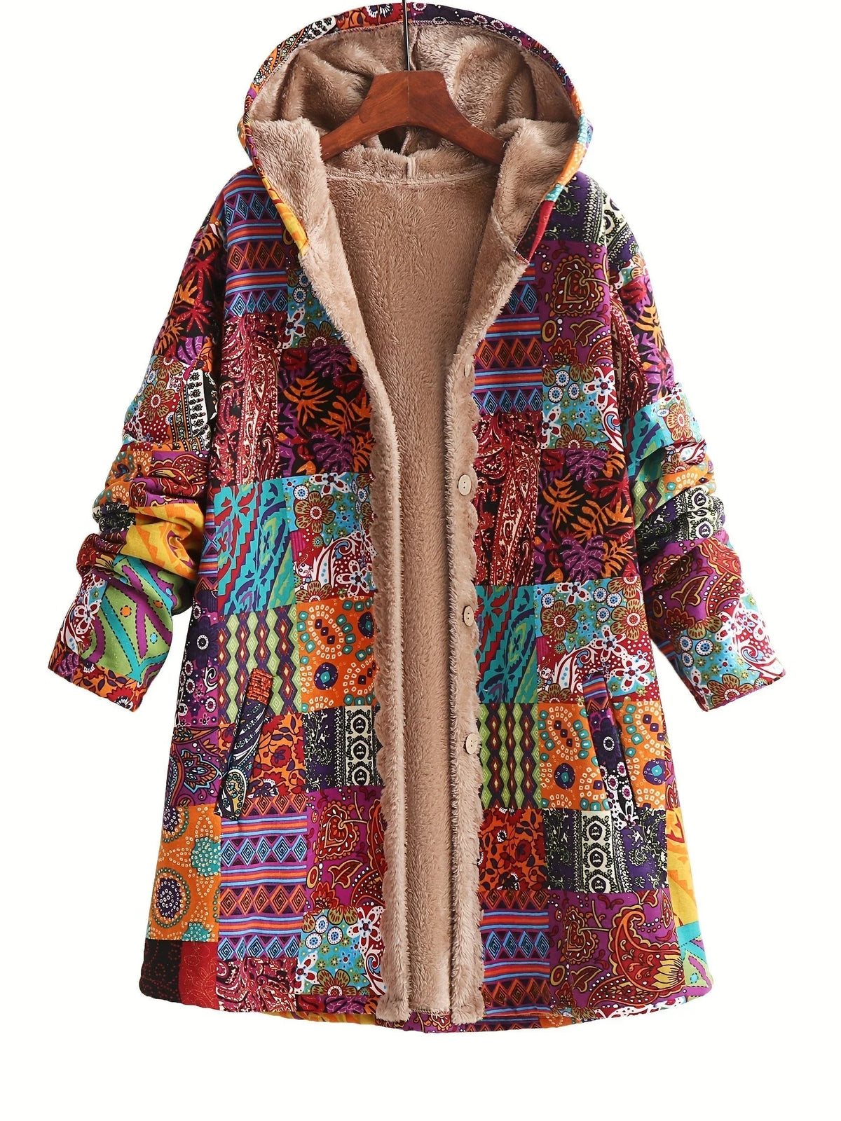 Women's button-front hooded parka with sherpa lining