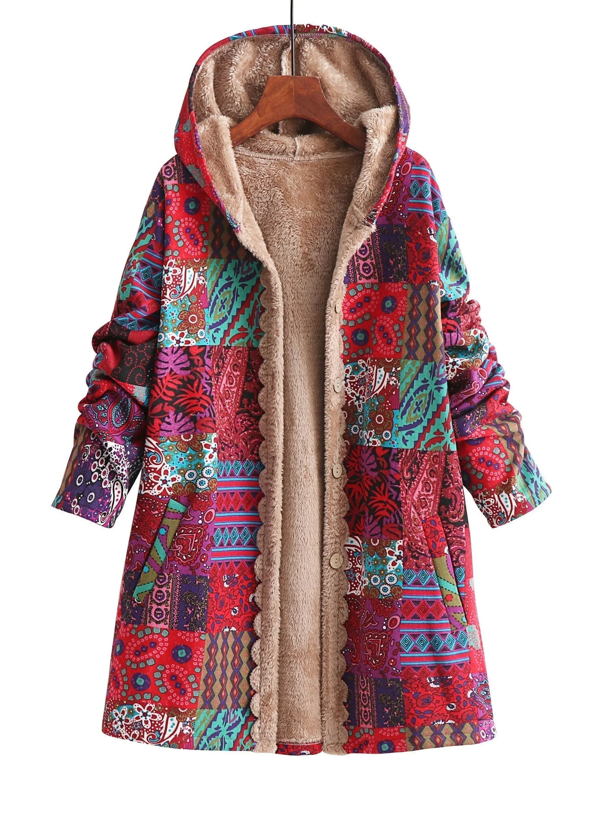 Women's button-front hooded parka with sherpa lining