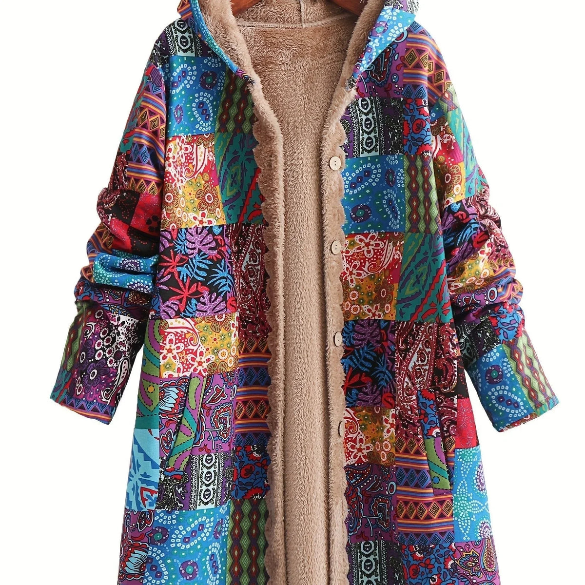 Women's button-front hooded parka with sherpa lining