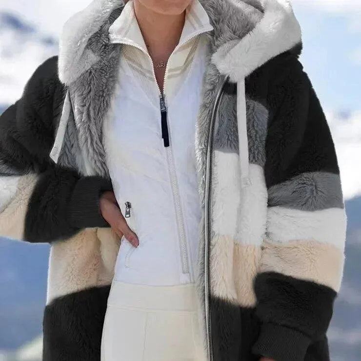 Women's colorblock borg zip-up fleece jacket