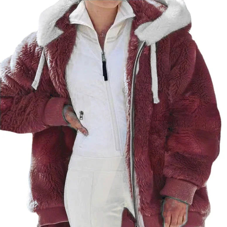 Women's colorblock borg zip-up fleece jacket