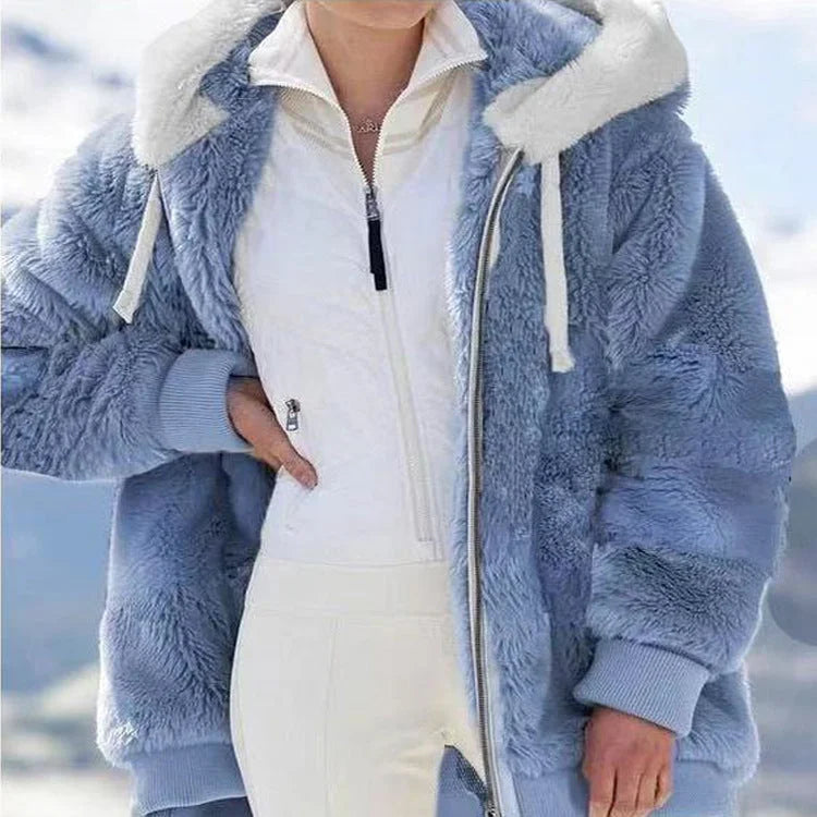 Women's colorblock borg zip-up fleece jacket