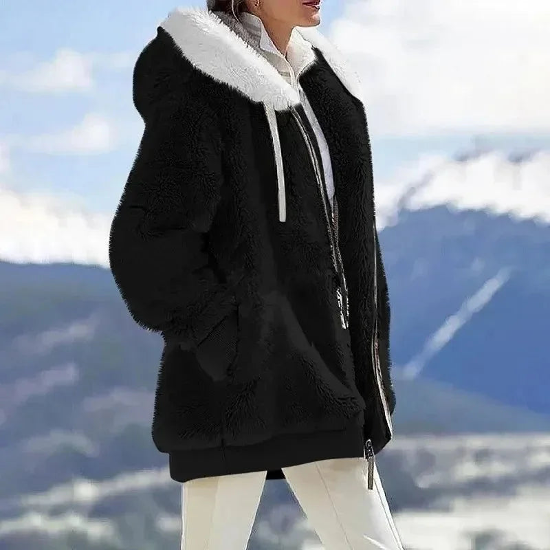 Women's colorblock borg zip-up fleece jacket