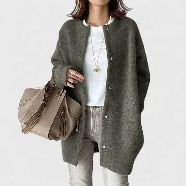Women's knit button-front cardigan with fuzzy texture