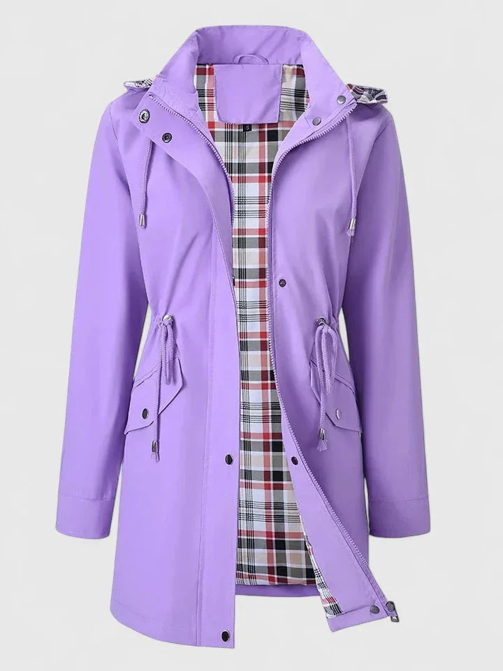 Women's zip-up hooded parka with drawstring waist