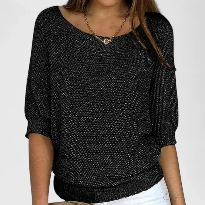 Women's knit sweater with wide scoop neck