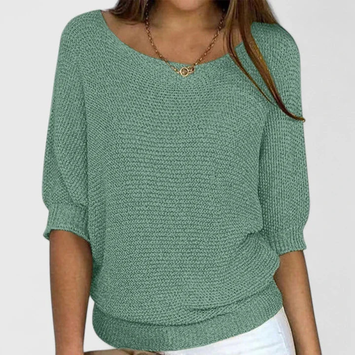 Women's knit sweater with wide scoop neck