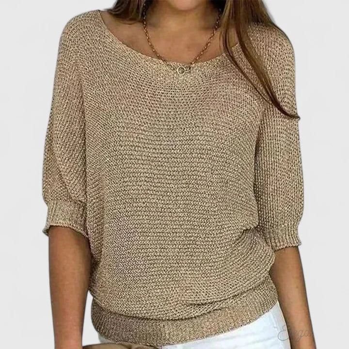 Women's knit sweater with wide scoop neck