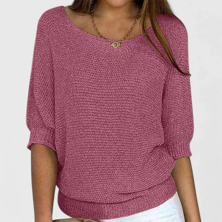 Women's knit sweater with wide scoop neck