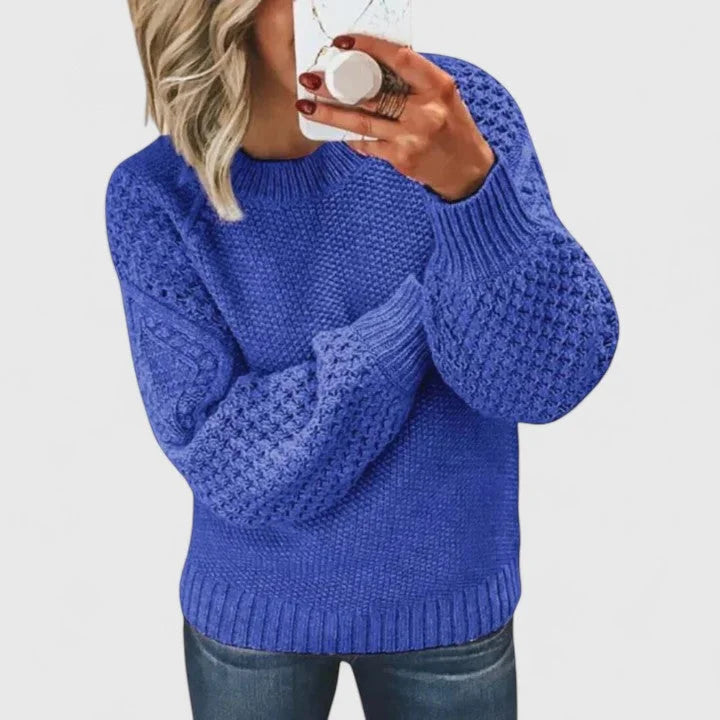 Women's knit crew neck sweater with balloon sleeve