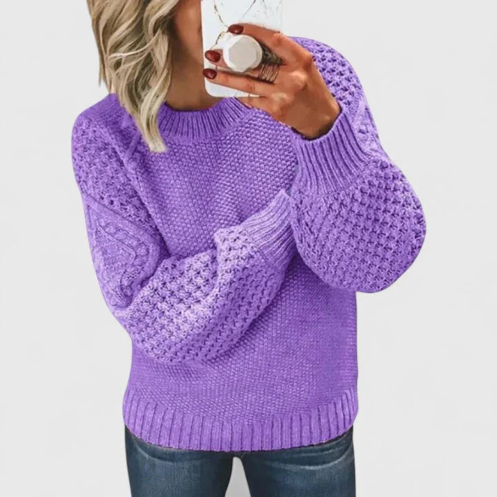 Women's knit crew neck sweater with balloon sleeve
