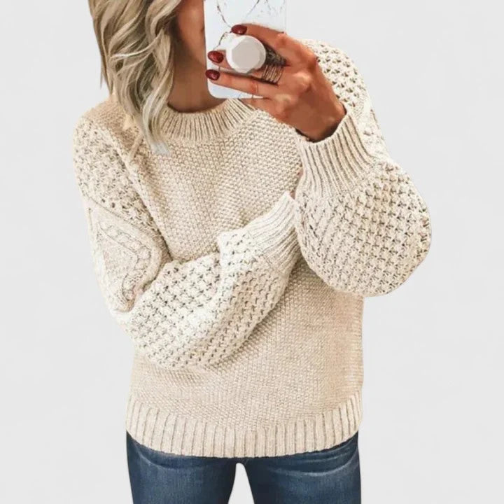 Women's knit crew neck sweater with balloon sleeve