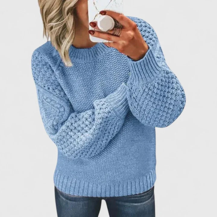 Women's knit crew neck sweater with balloon sleeve
