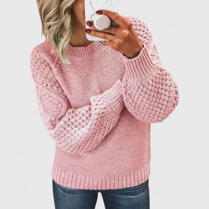 Women's knit crew neck sweater with balloon sleeve