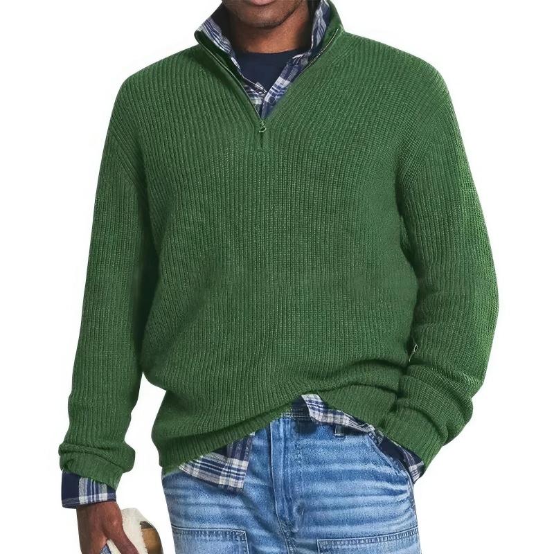 Men's Textured Knit Quarter-Zip Sweater, Mock Neck, Long Sleeves