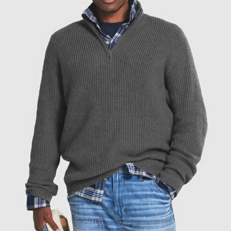 Men's Textured Knit Quarter-Zip Sweater, Mock Neck, Long Sleeves