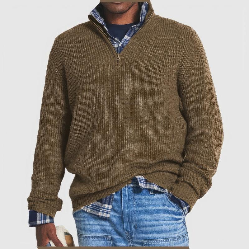 Men's Textured Knit Quarter-Zip Sweater, Mock Neck, Long Sleeves