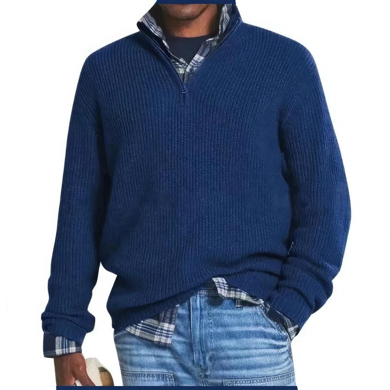 Men's Textured Knit Quarter-Zip Sweater, Mock Neck, Long Sleeves