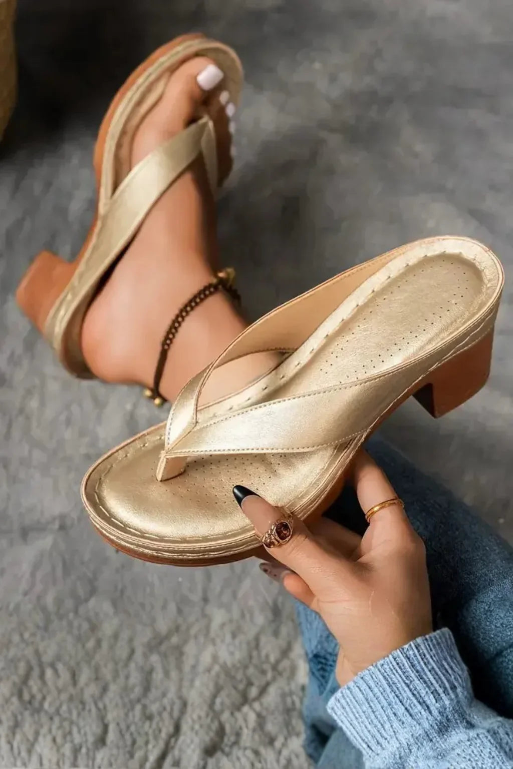 Cordelia | Women's Block Heel Toe Post Sandals with Ankle Strap