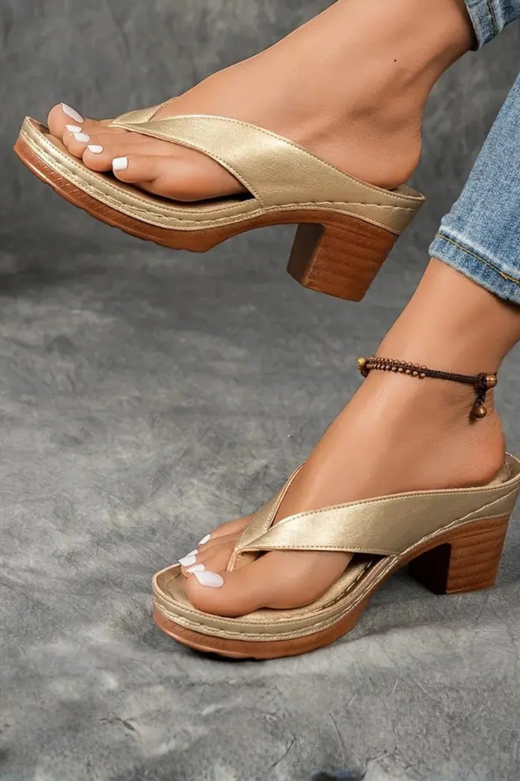 Cordelia | Women's Block Heel Toe Post Sandals with Ankle Strap