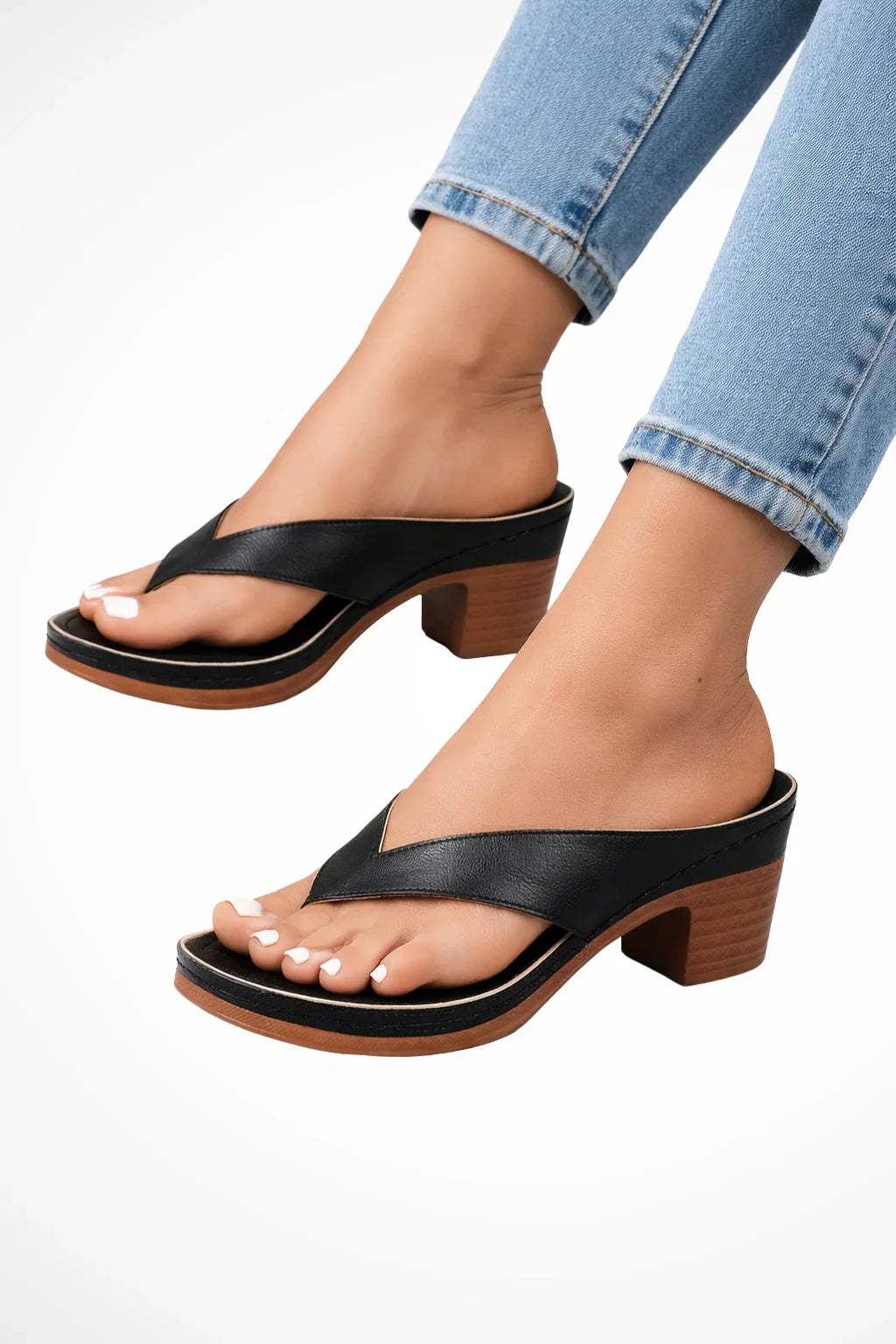 Cordelia | Women's Block Heel Toe Post Sandals with Ankle Strap