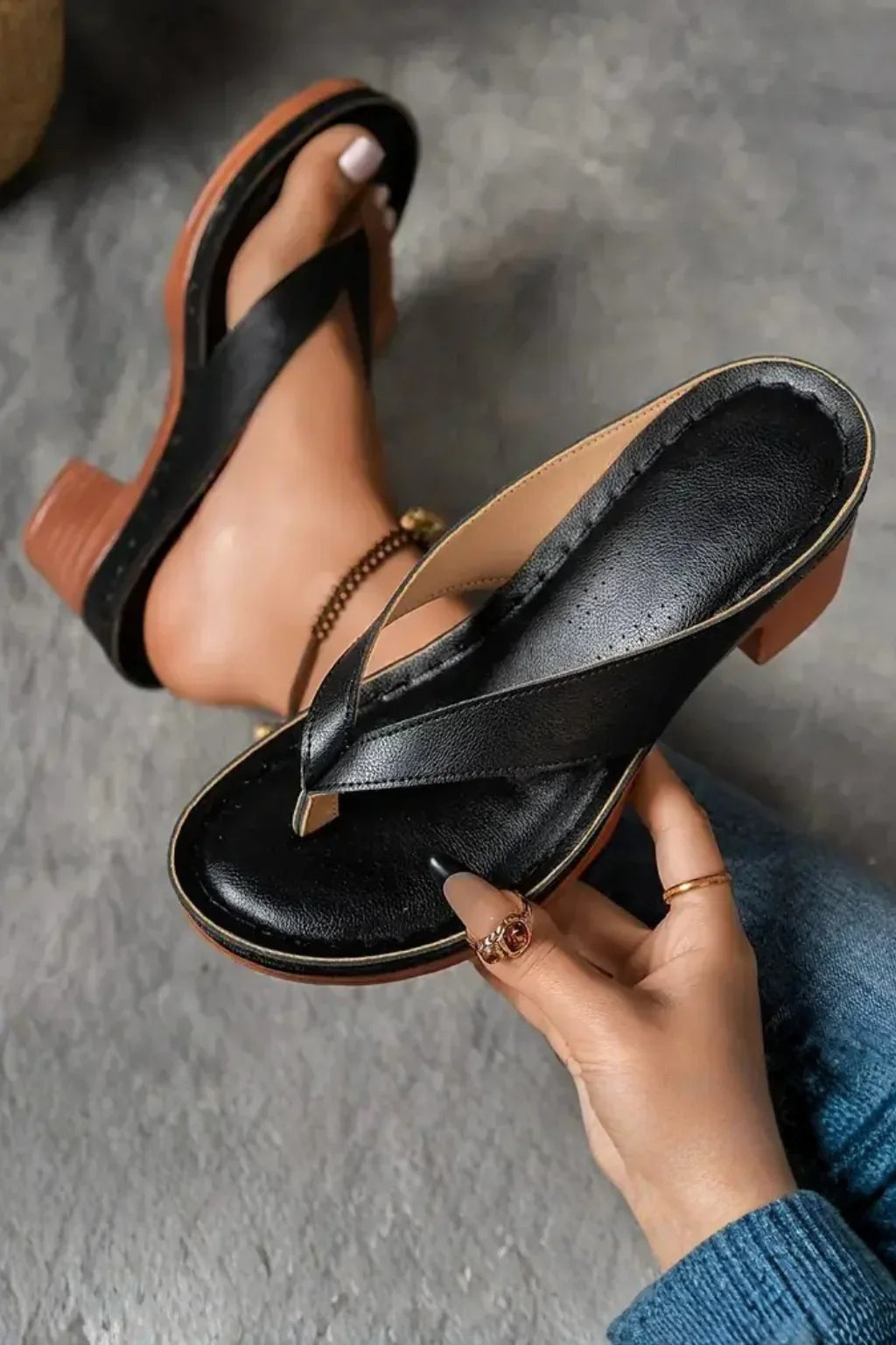 Cordelia | Women's Block Heel Toe Post Sandals with Ankle Strap