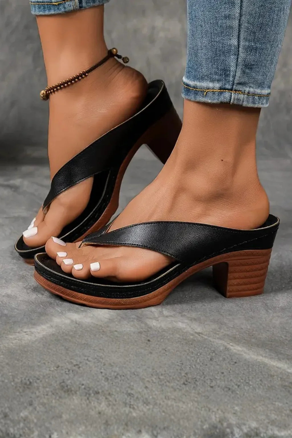 Cordelia | Women's Block Heel Toe Post Sandals with Ankle Strap