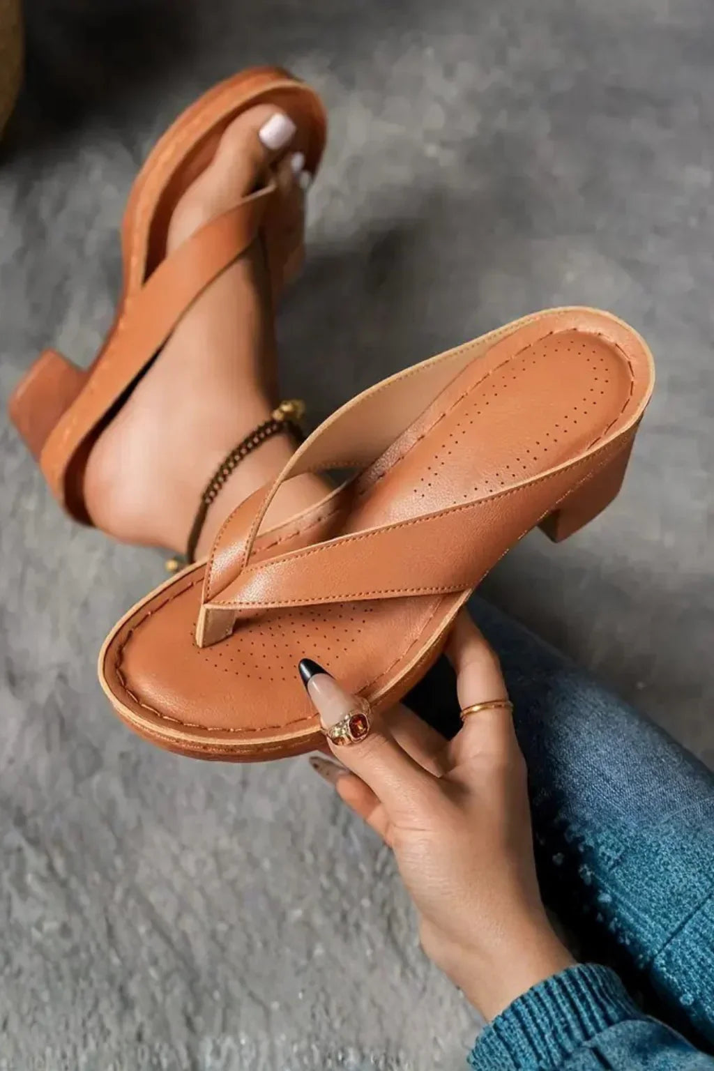 Cordelia | Women's Block Heel Toe Post Sandals with Ankle Strap