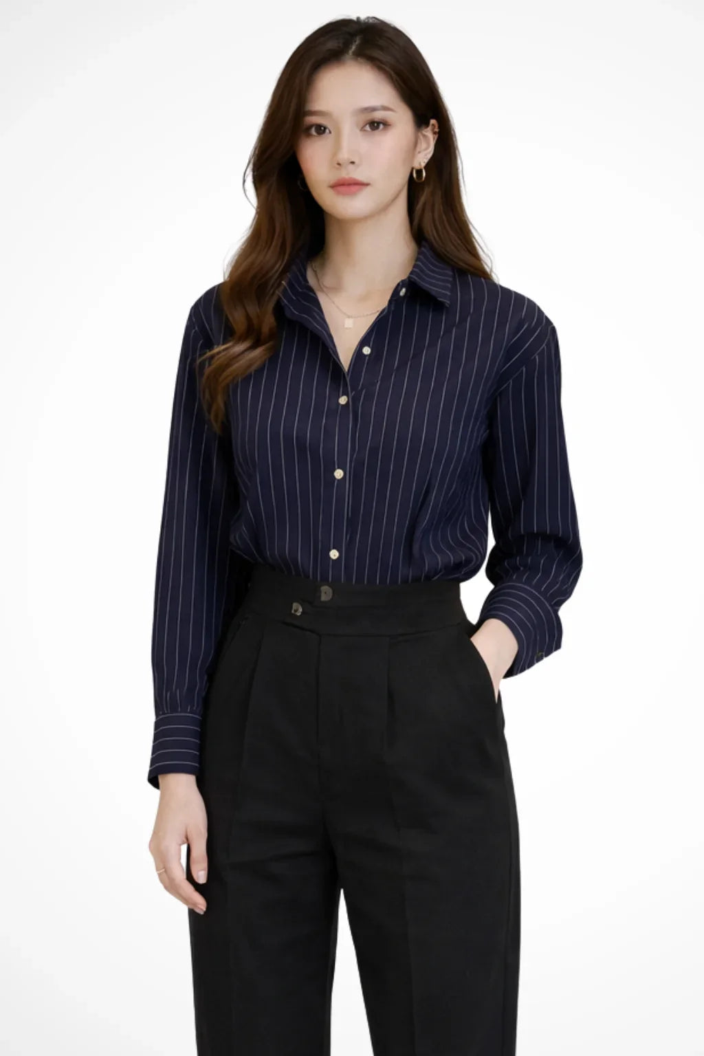 Cordelia | Women's Striped Button Up Shirt with Collar and Buttoned Cuffs