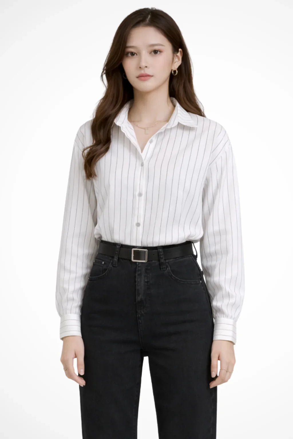 Cordelia | Women's Striped Button Up Shirt with Collar and Buttoned Cuffs