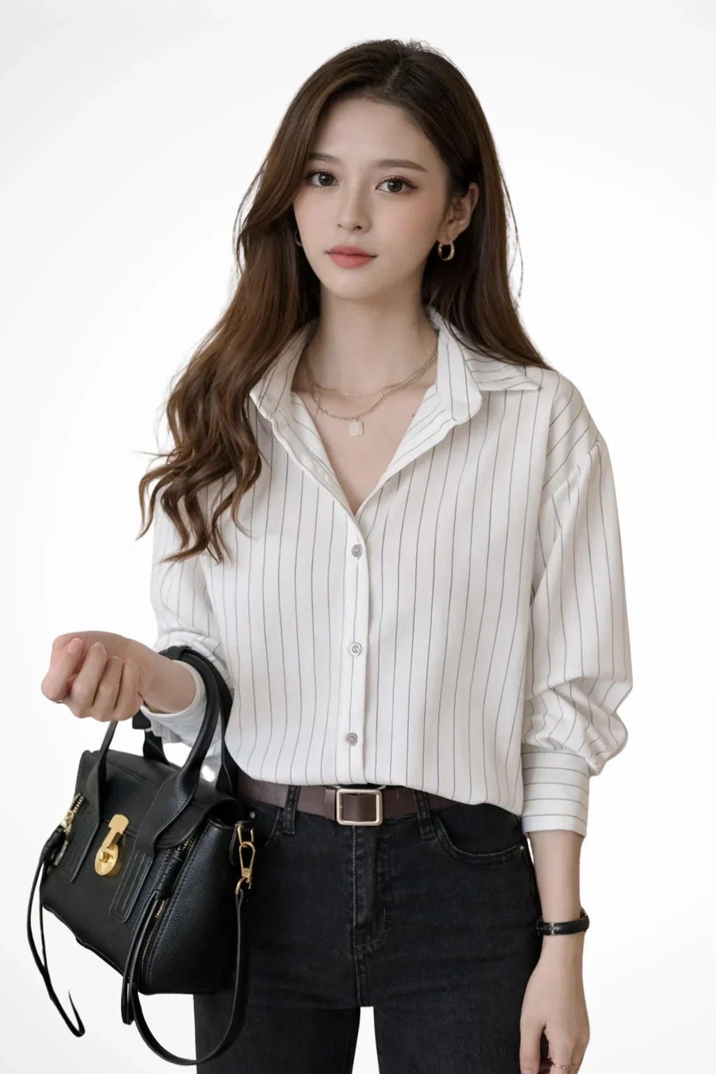 Cordelia | Women's Striped Button Up Shirt with Collar and Buttoned Cuffs