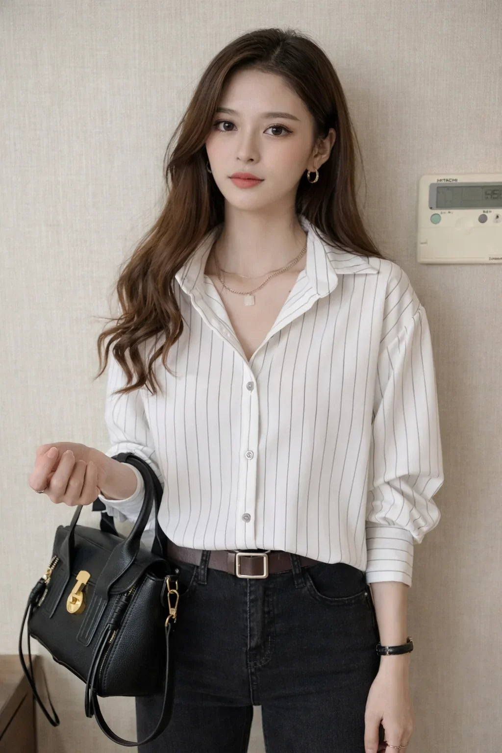 Cordelia | Women's Striped Button Up Shirt with Collar and Buttoned Cuffs