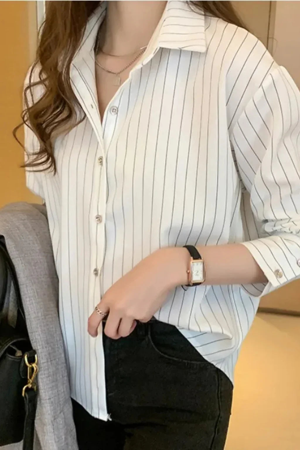 Cordelia | Women's Striped Button Up Shirt with Collar and Buttoned Cuffs