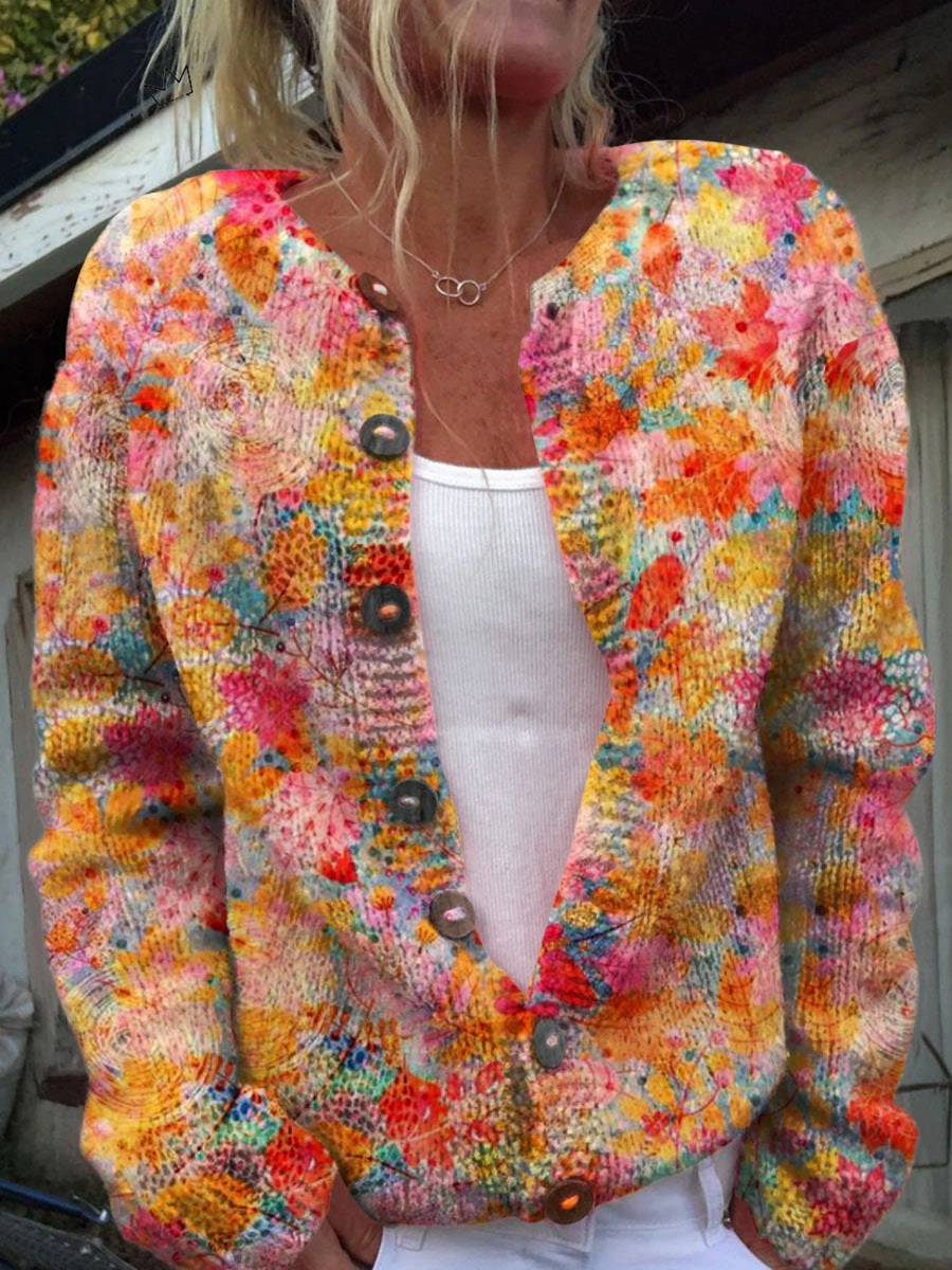 Women's Floral-Print Open-Front Cardigan
