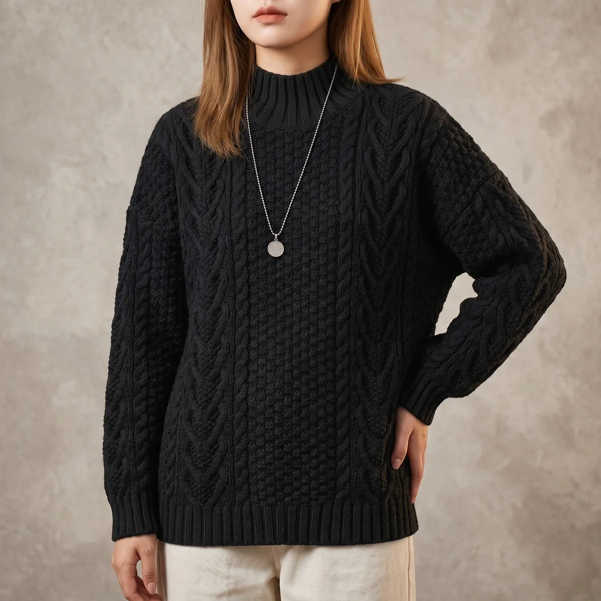 Cressida Chunky Cable Mock Neck Sweater