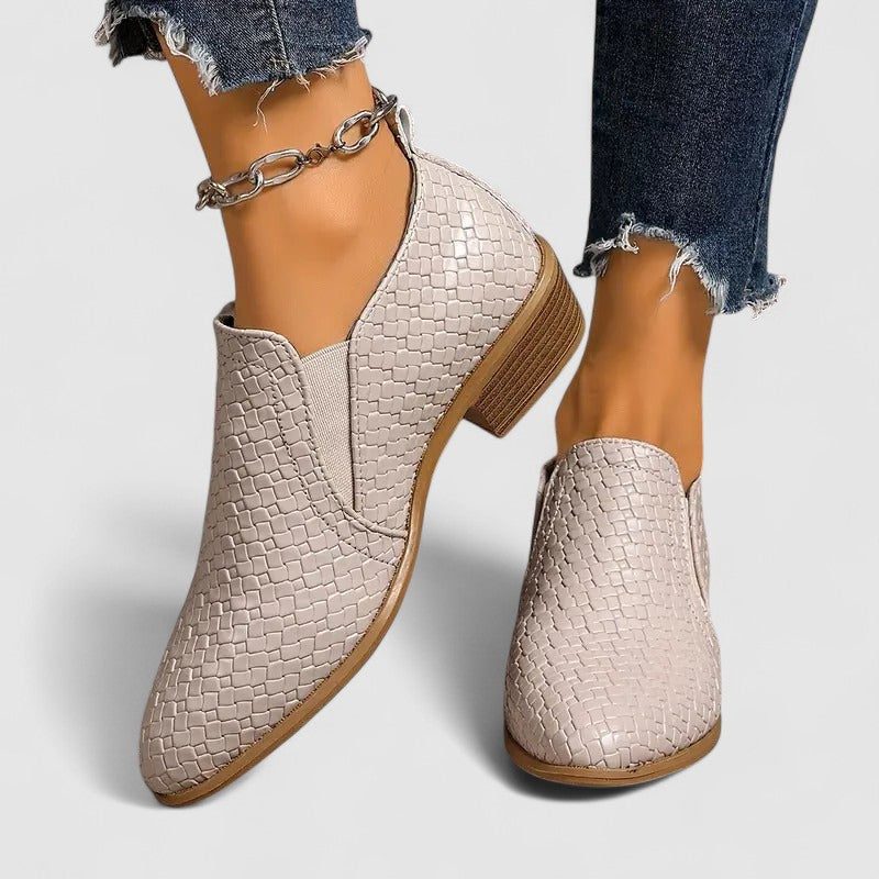 Ilana | Crocodile-Embossed Block Heel Loafers for Women