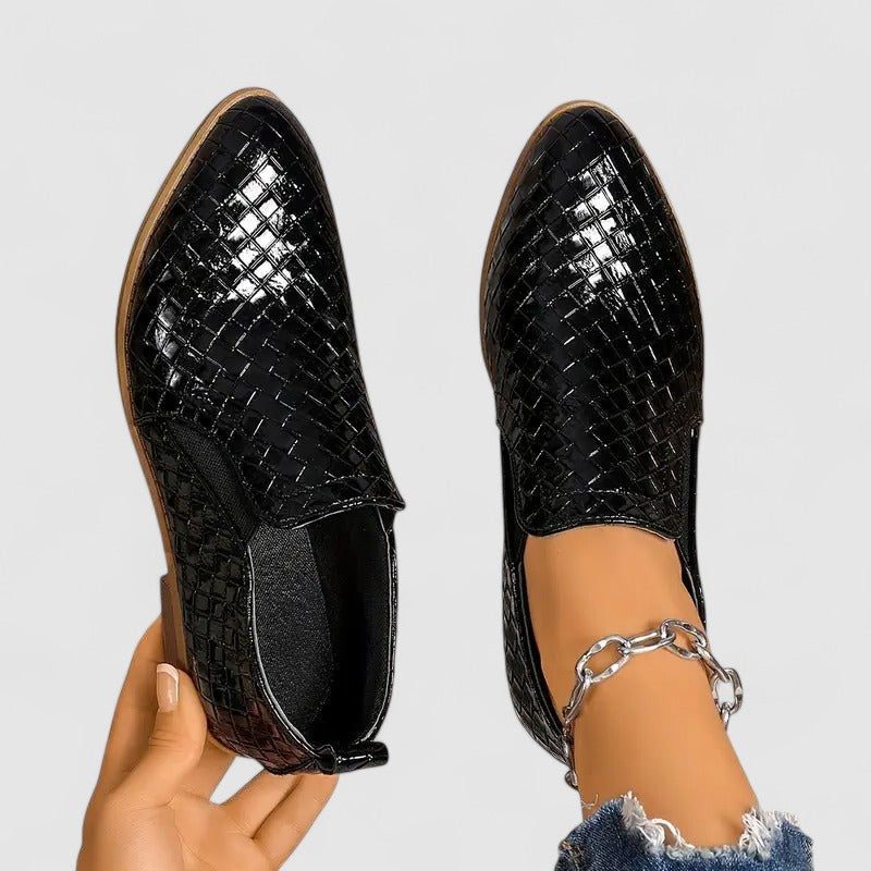 Ilana | Crocodile-Embossed Block Heel Loafers for Women