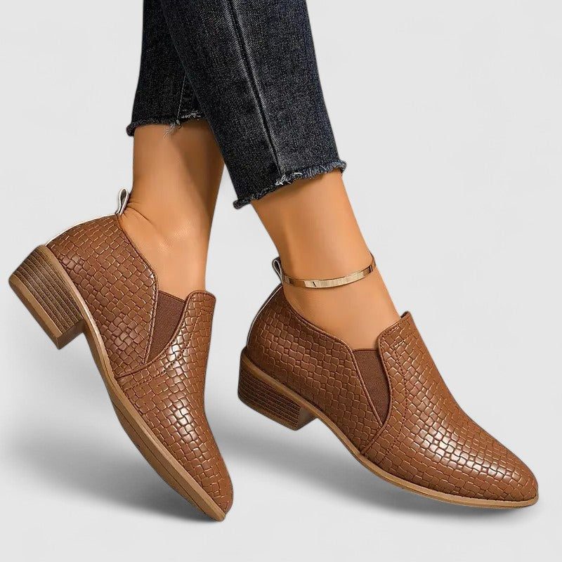 Ilana | Crocodile-Embossed Block Heel Loafers for Women