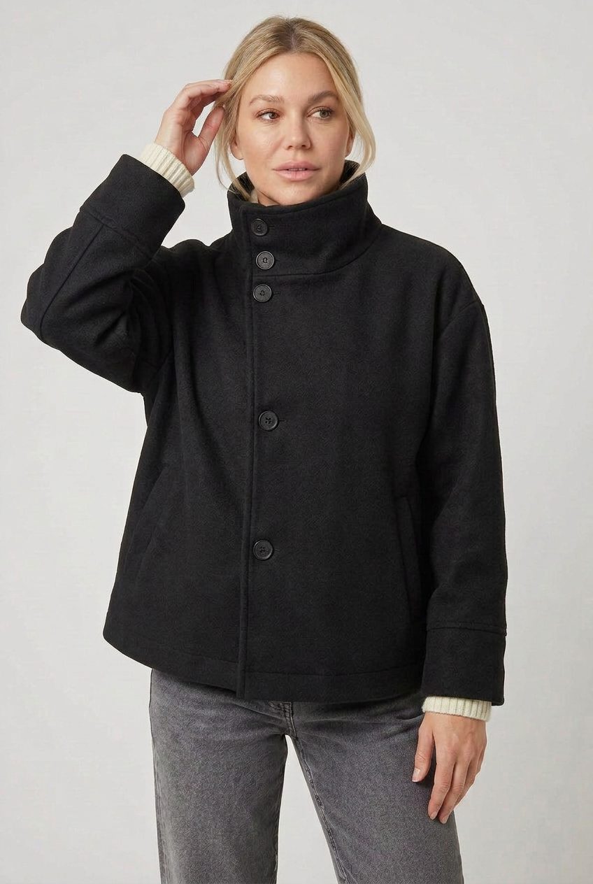 Leighton | Wool Cropped Button-Front Coat for Women
